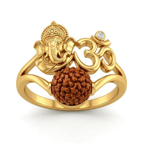 Ganesh Rudraksha Ring with Om Design in Gold Finish | India's Most Authentic  Lab & X-ray Certified Rudraksha Collection – Rudrapure.com
