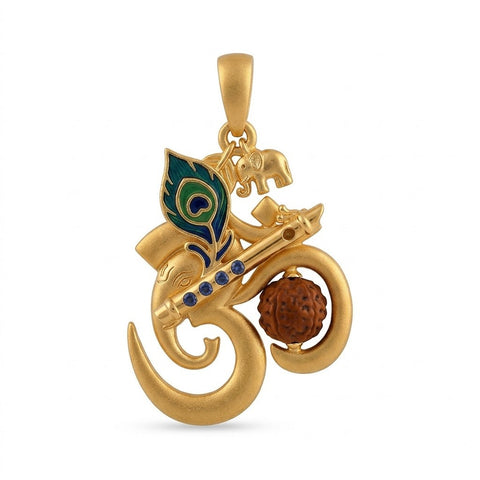 Krishna Rudraksha Pendant with Om, Flute & Morpankh Design in Gold Finish | India's Most Authentic  Lab & X-ray Certified Rudraksha Collection – Rudrapure.com