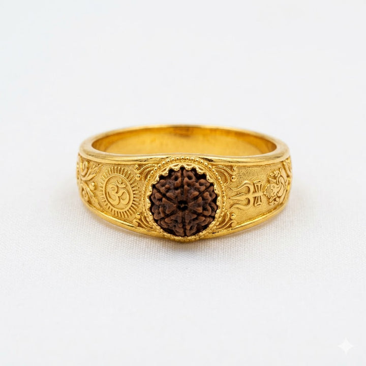 Rudraksha Ring with Om & Trishul Design in Gold Finish | India's Most Authentic  Lab & X-ray Certified Rudraksha Collection – Rudrapure.com
