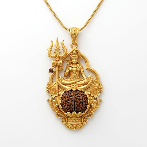 Shiv Rudraksha Pendant with Mahadev & Trishul Design in Gold Finish | India's Most Authentic  Lab & X-ray Certified Rudraksha Collection – Rudrapure.com